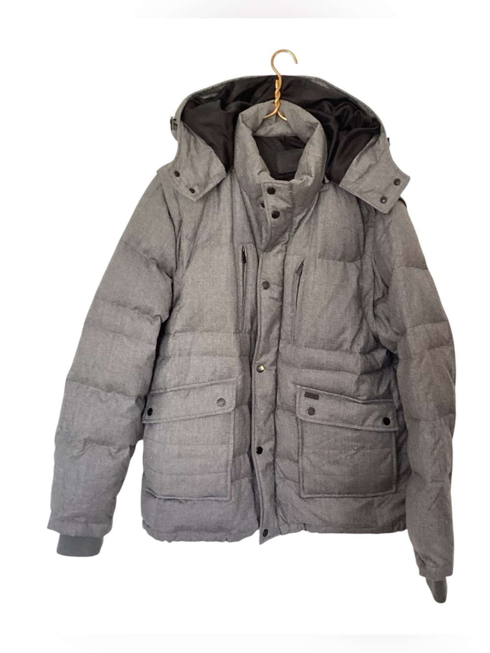 TUMI Grey Puffer Hooded Winter Mens Designer Jacket Size XL